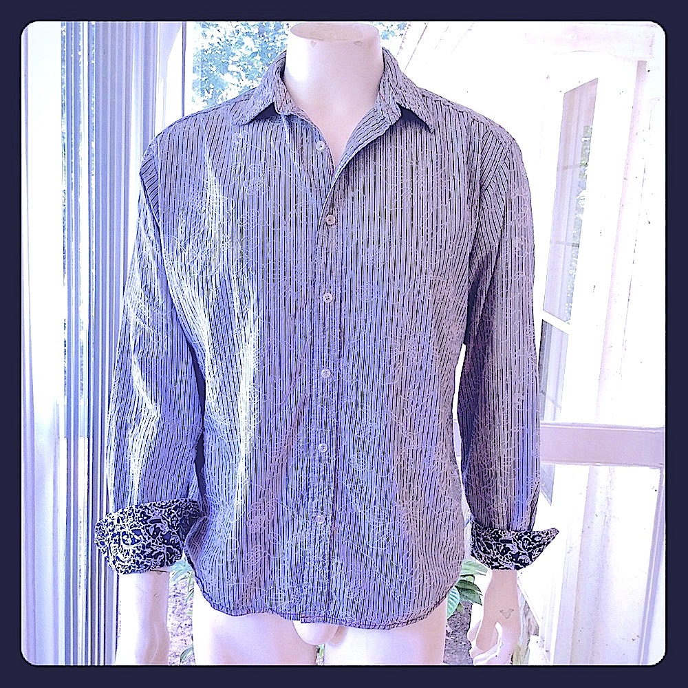 🇮🇹ITALIA🇮🇹 PINSTRIPED EMBROIDERED STITCHING LONG SLEEVE BUTTON UP SHIRT